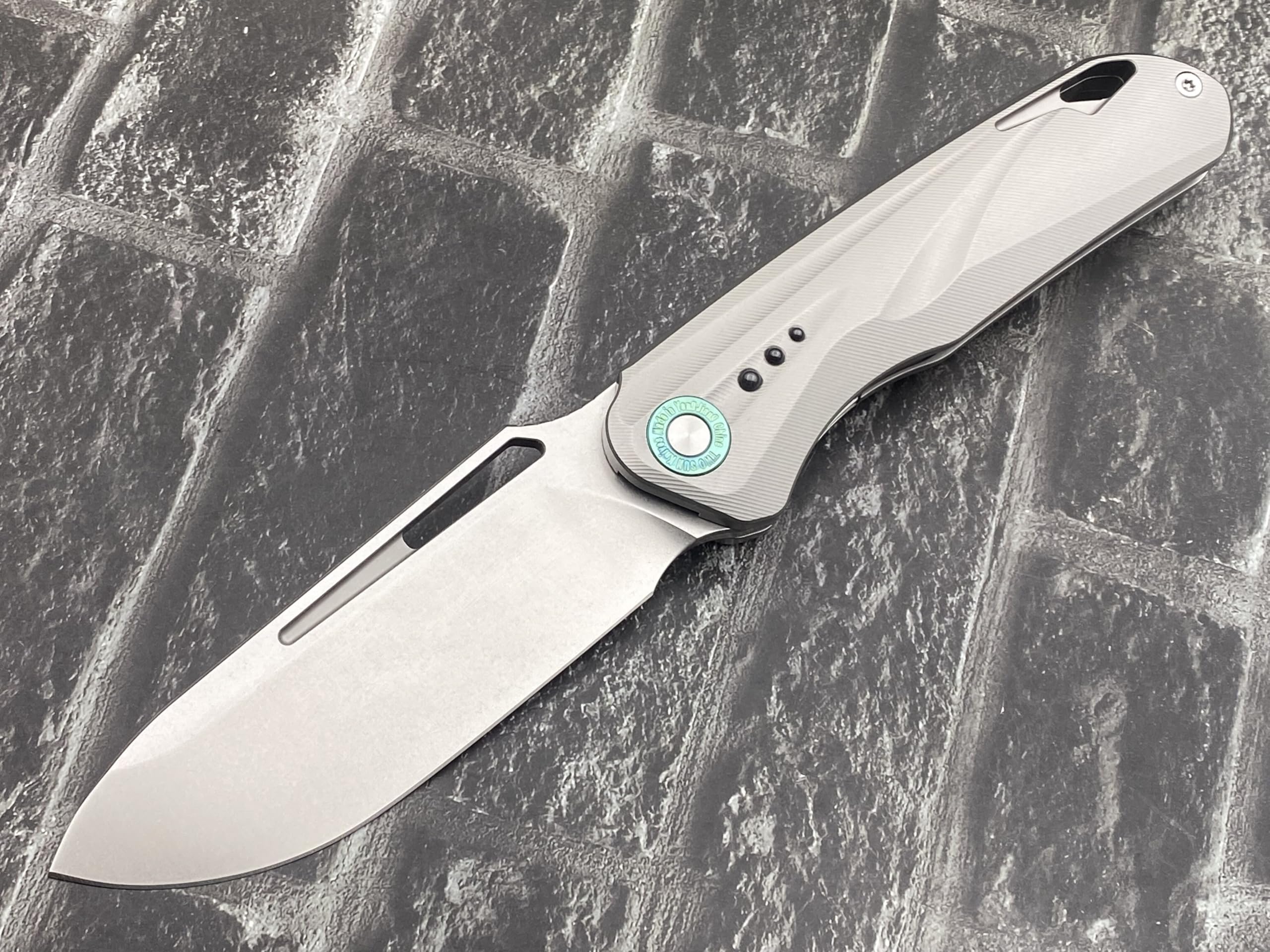 TWO SUN TS550-M390-Sand Folding Knife Titanium Handle Plain Edge
